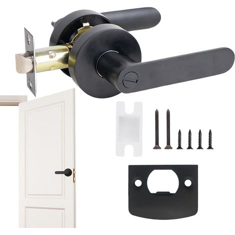 Black Door Lever Passage Lockset, Heavy Duty Privacy Doorknob, Silent Keyless Lock, Sturdy Bedroom Door Handle, Easy Installation, Secure Locking Mechanism, Ideal for Home, (1/5)
