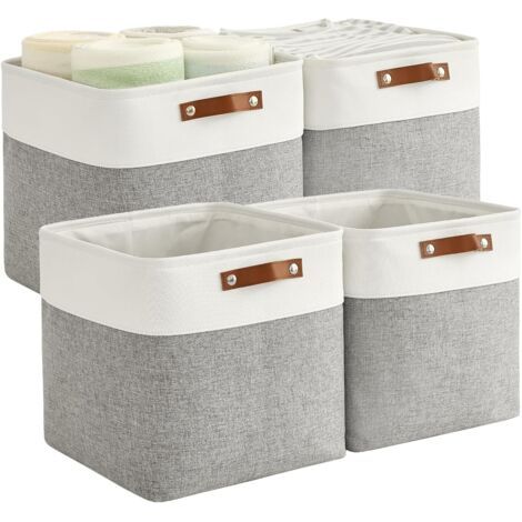 Lot de 4 Cubes de rangement pliables en tissu, Paniers organisateurs avec poignées, Boîte imperméable pour étagère (1/5)