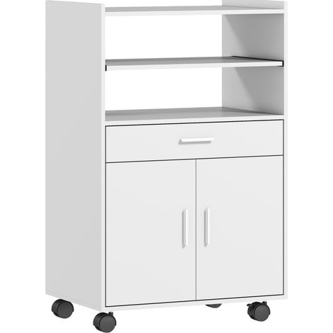Mikrowellenschrank auf Rollen, 59 x 40 x 92 cm, Weiß, HOMVRA (1/5)