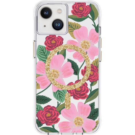 Custodia Rifle Paper Clear MagSafe per iPhone 14 / iPhone 13 con decorazioni dorate (Rose Garden) (1/5)