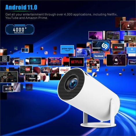 Projecteur 4K Videoprojecteur WiFi 6, Android 11 Retroprojecteur 1080P Full HD Supporté pour TÉLÉPhone PC 180° Rotation-DOU