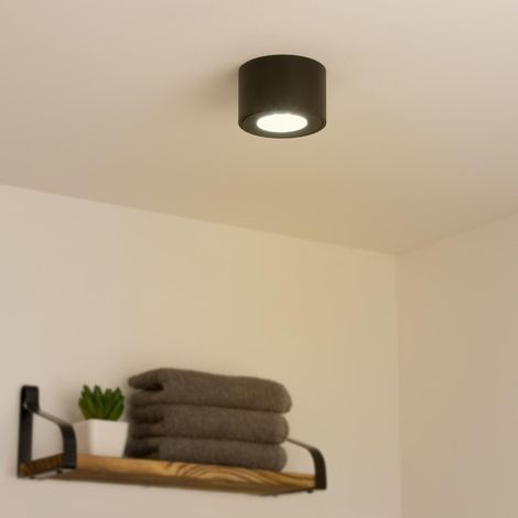 Flacher Aufbaustrahler rund IP44 Deckenleuchte - Farbe: schwarz - LED Leuchtmittel: 5W Warmweiß 230V dimmbar 60° (1/5)