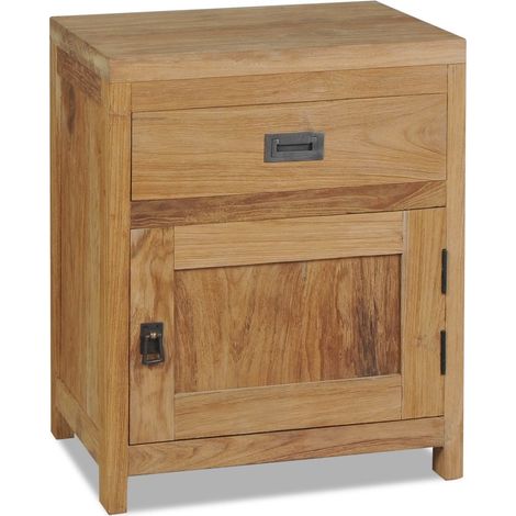 Comodino, cassettiera, armadio, mobili per camera da letto in teak massiccio, 40 x 30 x 50 cm, beige 1402123