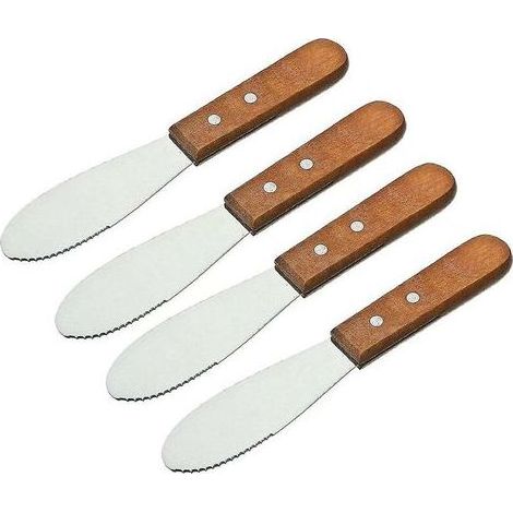 Lot de 4 supports pour couteaux à tartiner le beurre, couteau à tartiner le fromage en acier inoxydable avec manche en bois, couteau à beurre avec bord tranchant pour une coupe facile et SpringCREA (1/2)