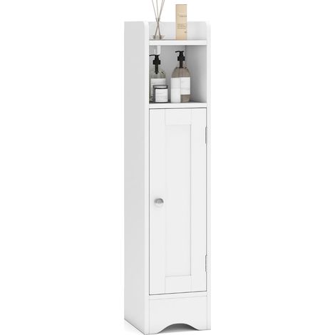 Mobiletto angolare da bagno, 1 anta, ripiani regolabili, bianco (1/5)