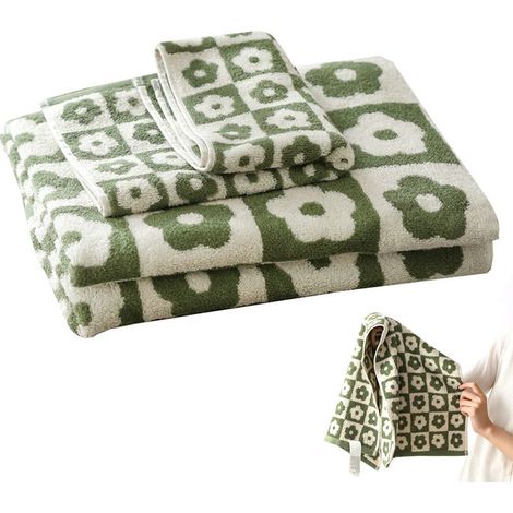2-Pieces Plaid Floral Bath Towels Set- Cotton Towels Set,Absorbent Towel Sets for Bathroom,1 Bath Towels for Adults, 1 Hand Towel (1/5)