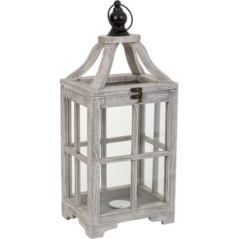 Farol de madera blanco 20.5x15.5x48.5h cm