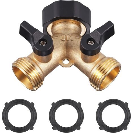 Robinet Double Machine a Laver, Répartiteur Raccord Robinet Tuyau d'Arrosage en Y 2 Voies pour Tuyaux d'Alimentation 3/4, Robinet Double Sortie pour Robinet Jardin,Adaptateur Robinet ,3 x anneaux d'ét