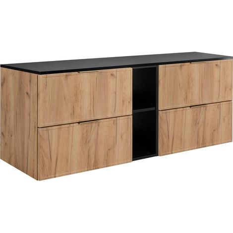 Mobiletto da bagno, Rovere Craft / Grigio Scuro, maniglia dorata, 180 ( 2 x 80 + 20) x 46 x 57 cm (1/5)
