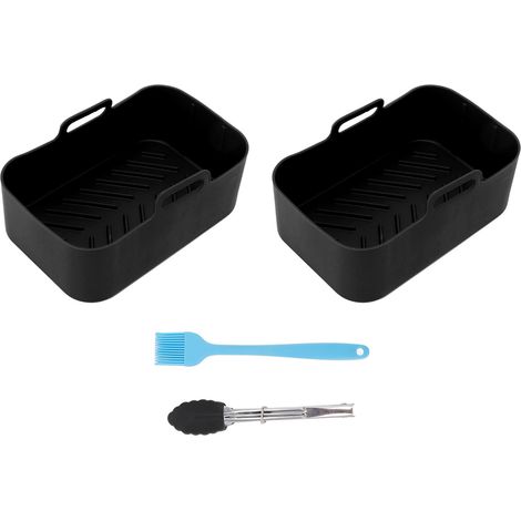 Lot de 2 Cuves Silicone Friteuse Air Ninja DZ201 Foodi 8QT Accessoires Cuisson Antiadhésif Noir avec Brosse et Pince (1/5)