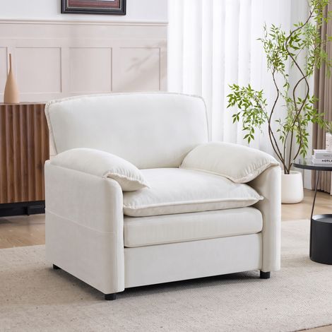 Canapé simple blanc rétro simple avec double sac de rangement sur le côté, adapté pour les petits salons, balcons, bureau, chambres et autres pièces (1/5)