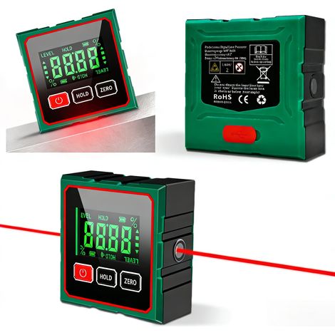 Rapporteur d'angle numérique avec laser, inclinomètre numérique, niveau à bulle magnétique à 4 côtés avec laser électronique pour le travail du bois, la construction, la décoration, le bricolage