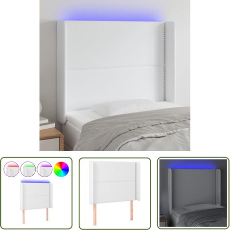 The Living Store Tête de lit à LED Blanc 103x16x118/128 cm Similicuir - Tête De Lit Led - Tête De Lit Blanche - Tête De Lit Moderne - Tête De Lit Rembourrée - Têtière De Lit (1/5)