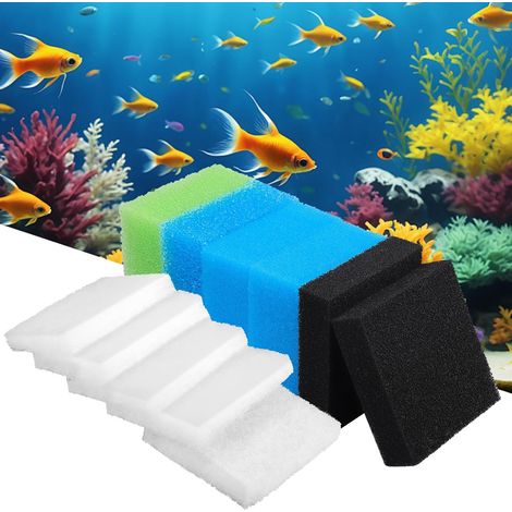 Fish Tank Filter Sponges, Set of Compatible Aquarium Filter Foam for Juwel Compact/Bioflow 3.0/M, 2 Blue fine 1 Blue Coarse 1 Green Sponge, 2 Activated Carbon and 5 White Filter Sponges