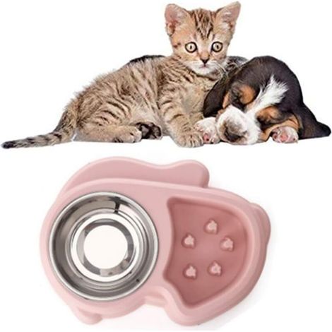 Gamelle Double de Ecuelle Eau et Nourriture 1 Bols en INOX et 1 Gamelle Anti Glouton pour Chat et Petit Chien-Ensoleillé