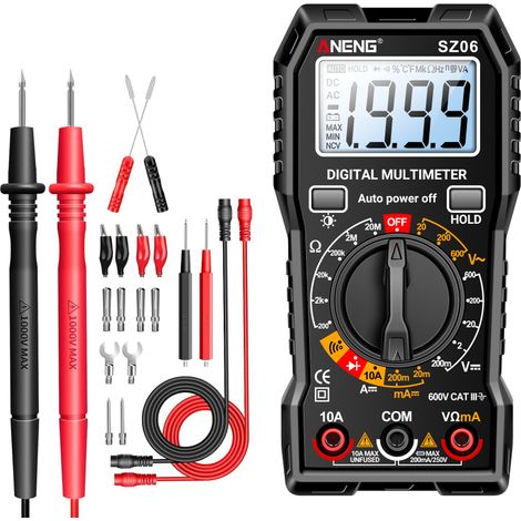 Multimètre numérique SZ06, testeur de tension et de résistance AC/DC, sélection automatique de la gamme, mesure la tension AC/DC, le courant DC, la résistance (ohms), les diodes et signal sonore (1/5)