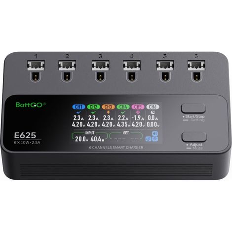 Chargeur de batterie Lipo 6 canaux DC USB C Smart Chargeur pour batteries RC, chargeur d'équilibre pour batteries LiPo/LiHV (1/5)