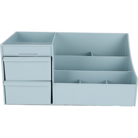 Trousse de maquillage professionnelle bleue, boîte de rangement cosmétique avec tiroir, organiseur de beauté pour bureau. (1/5)