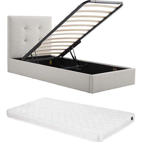 Letto con contenitore 90 x 190 cm Tessuto Beige + Materasso – CALINIDA (1/5)