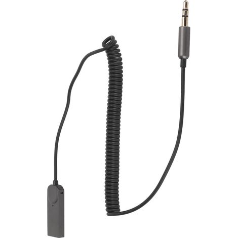 Câble adaptateur Bluetooth auxiliaire HiFi stéréo, compatible appels mains libres, récepteur sans fil pour voiture avec microphone intégré et prise spiralée 3,5 mm. (1/4)