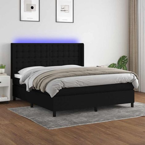 Cama box spring colchón y luces LED tela negro 160x200 cm (1/5)
