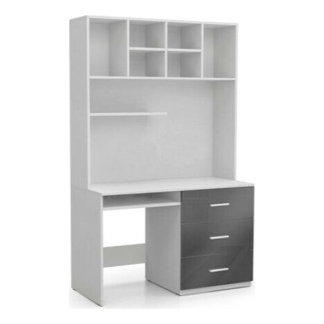 Mesa de oficina Campus, Blanco + Blanco brillante + Gris brillante, Con cajones, Con un estante para teclado, Número de puertas: 0, Número de cajones: 3, 76x120x60cm