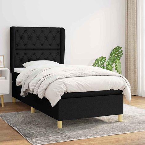 Cama box spring con colchón tela negro 80x200 cm (1/5)