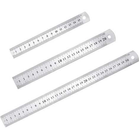3 Pcs Acier inoxydable Règle précision Métal Droite Règle en Kit 15 cm(6''), 20cm(8''),30cm(12'') Argent Réglet en Inox (1/5)