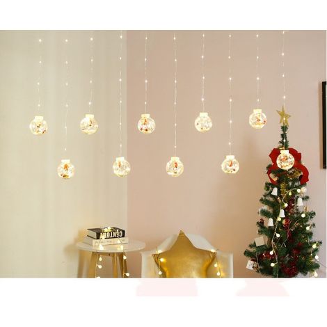 Trade Shop - Tenda Luminosa 10 Palline Di Natale 3 Metri Con Neve Luce Led Calda Fredda Rgb - (1/3)