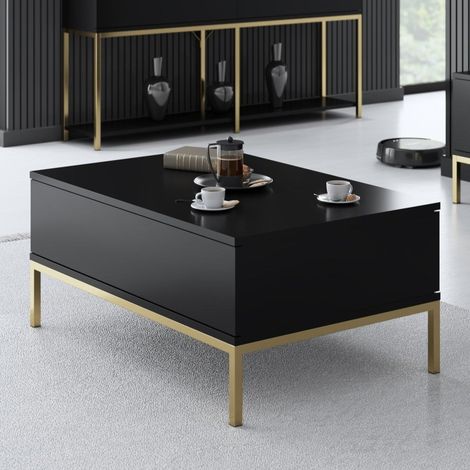 Rechteckig Couchtisch Black Lord 90x60 - Goldrahmen