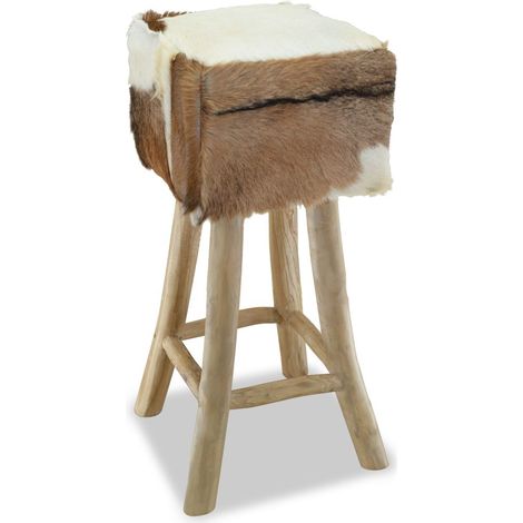 Taburete de bar de diseño, asiento de silla, cuero de teca auténtico, cuadrado 1202084