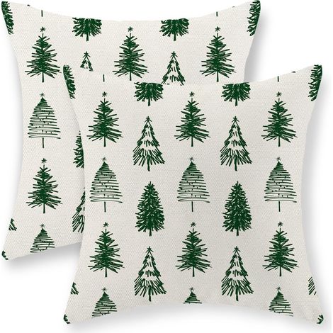 Housse De Coussin - Lin - 50 x 50 Cm - Décoration De Noël - Motif Arbre De Noël Géométrique - Lot De 2 (1/5)