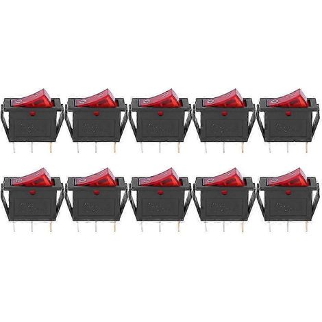 Interrupteur à bascule 3 broches KCD3, 10 pièces, voyant rouge, 2 positions, accessoires pour électroménager, interrupteur marche/arrêt lumineux. (1/4)