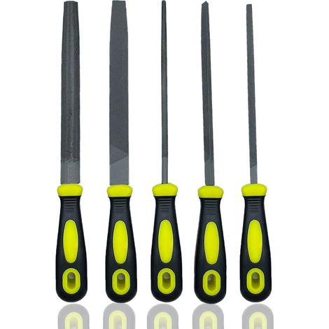 5-teiliges Metallfeilen-Set, 12 Zoll mit Griffen – Komplettes Set (Flach, Dreikant, Halbrund, Vierkant) für Holz- und Metallbearbeitung-lsw