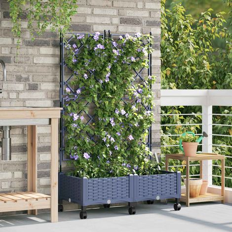 vidaXL Jardinera con enrejado y ruedas 2 uds. Gris 80 x 40 x 131,5 cm (1/5)