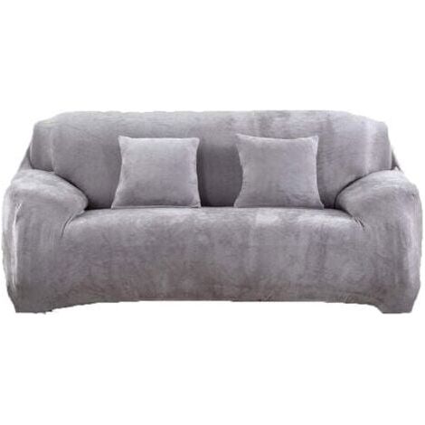 Housse de canapé 4 places en velours 235-300 cm d'épaisseur doux élastique anti-poussière gris (1/4)