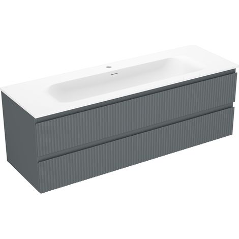 Mexen Rivel Badezimmerschrank 140 cm mit Waschbecken Vela, 2 Schubladen, geriffelt, graphit matt/weiß matt - 91A20-14047-2-BFF6