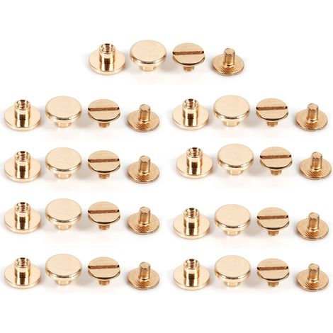 10 jeux de rivets et vis en laiton massif de 5/6,5/8 mm, adaptés à la confection de ceintures en cuir à rivets. Couleur or. (1/5)