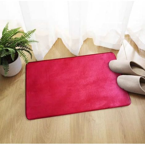 LAN Rouge - Plat 5080cm (polaire corail 0,8cm d'épaisseur) Tapis de sol en polaire corail, couleur unie, facile à nettoyer, tapis de salle de bain, tapis de toilette, absorbant et antidérapant (1/5)