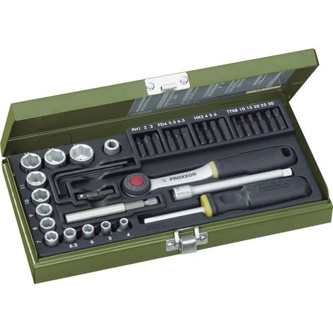 Serie di chiavi a bussola 1/4" per avvitare con portainserti 39 pz Proxxon 23070 (1/4)