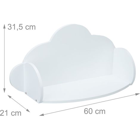 Mensola da parete nuvola decorazione camera bambini supporto per libri giocattoli stile scandinavo 70 x 30 x 10 cm in legno bianco 130007106