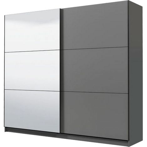 Armario grande Soncino, ropero de dormitorio con perchero, 8 estantes, puertas correderas, 217x210h cm negro antracita