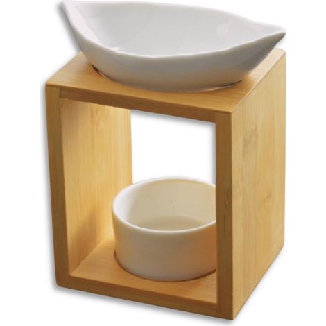 Brûle Parfum Feuillage - Brûleur Fondant Cire Parfumée – Diffuseur Huile Essentielle et Parfum Maison – Bougeoir Aromathérapie Porte Bougie en Bois et Céramique Décoratif - Hauteur: 13 cm (1/5)