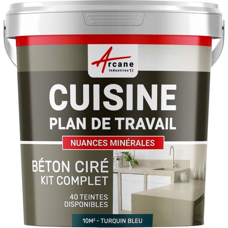 Béton ciré cuisine, plan de travail, crédence, évier sol et mur revêtement mural décoratif kit complet - 10 m² (en 2 couches) Turquin Bleu - ARCANE INDUSTRIES