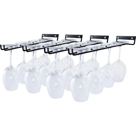 Juego de 4 soportes de pared para copas de vino – Hierro forjado grueso – Negro – 30,5 cm