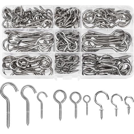150 ganchos de acero inoxidable de 9 tamaños para lámparas de araña, llaves, tazas de té y otros adornos. (1/5)