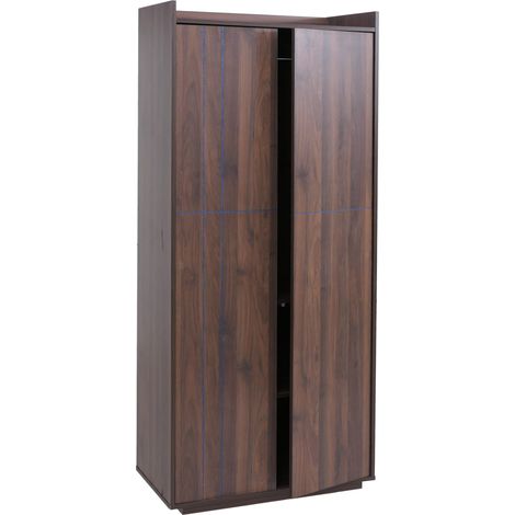 Armadio HHG-858, guardaroba a 2 ante apertura a pressione MDF 184x80x40 cm, color noce (1/5)