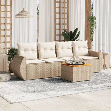 Juego de sofás jardín con cojines 5 pzas ratán sintético beige vidaXL (1/3)