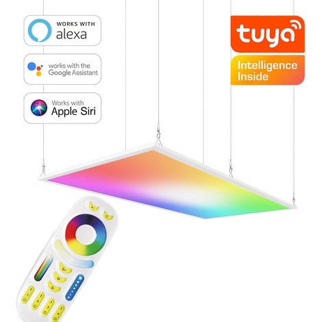 RGB+CCT LED Panel 120x60cm inkl. MiBoxer Smarthomesteuerung 60W 24V Rahmen weiß - Panelmontage: Seilabhängung 1 Meter (1/5)