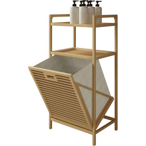 Mirjan24 – Colonne de salle de bain Richardson 115 – Bois de bambou clair – Hauteur 95 cm – Largeur 40 cm – Profondeur 30 cm – Étagère ouverte (1/3)